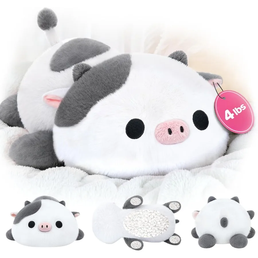 

Weighted Cow Plush Animal 4.0 Lbs for and Adults 23 Inch Stuffed Animal in Soft Gray Calming Weighted Toy for Anxiety Relief Gr