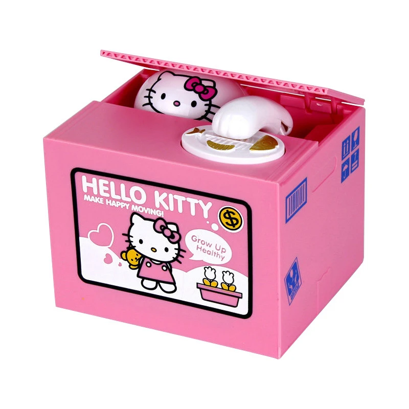 Hello Kitty Skarbonka Sanrio Figurka akcji Anime Kreskówka Elektroniczny KT Kot Kradzież Monety Sejf Zabawki Prezenty dla dzieci