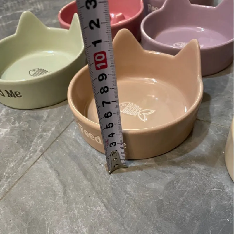 cat bowl, ceramic cat food basin, anti-knock integrated flat-bottomed drinking bowl