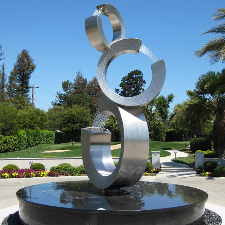 Modern Garden Outdoor Water Fountain Statue Home Yard Pool Decor Big Stainless Steel Abstract Metal Art Waterfall Sculpture