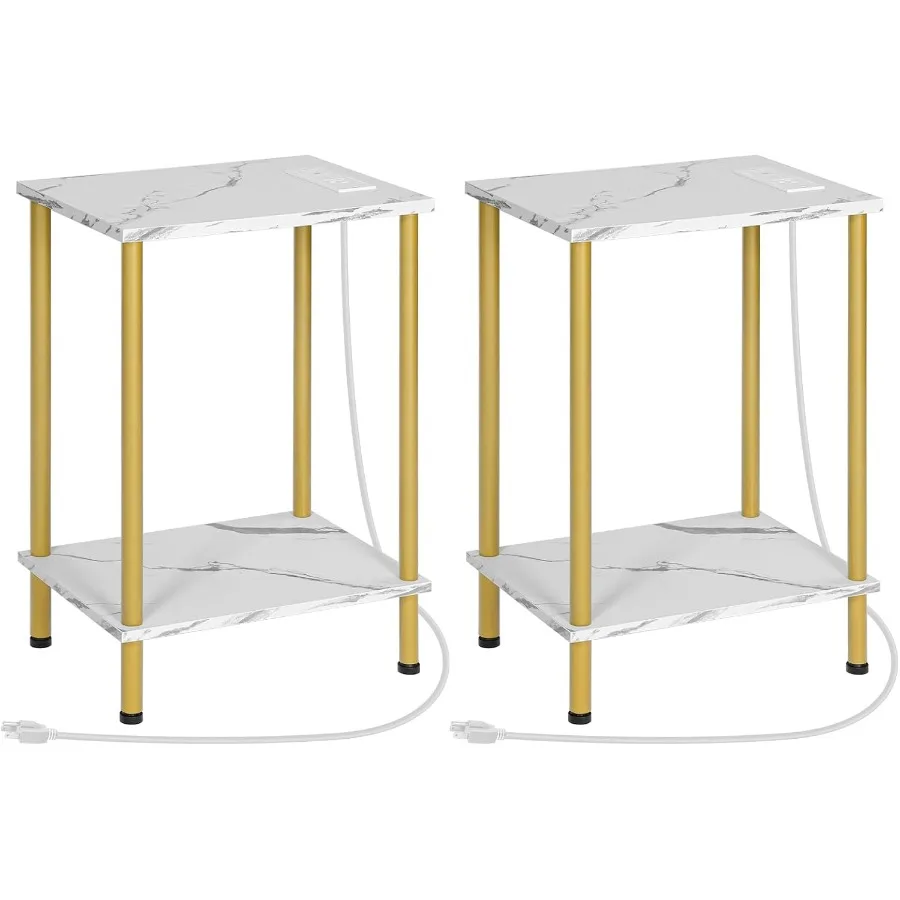 

Set of 2 Side Tables with Builtin Charging Station Featuring USB Port and Outlet TwoLayer Storage Shelves for Compact Spaces Id
