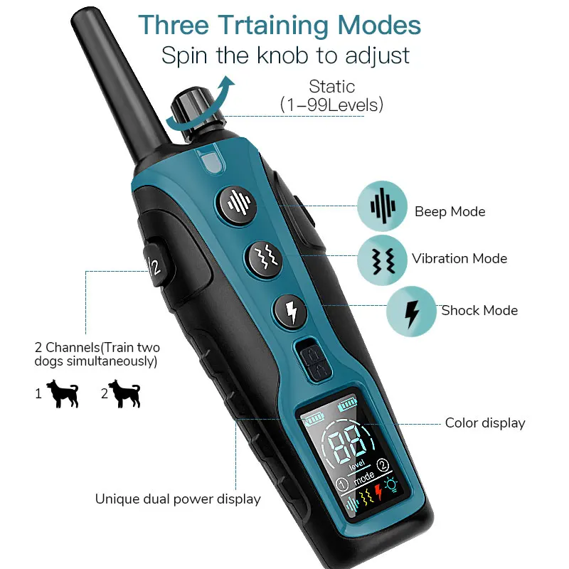 3280FT Pet Dog Training Shock Collar 3 Training Modes Beep Vibration Shock Flash Light Safety at Night Dual Battery Display