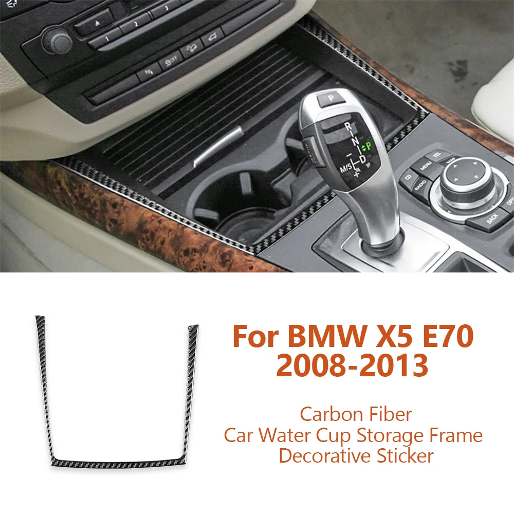 

For BMW X5 E70 X6 E71 2008-2013 Car-style Carbon Fiber Car Water Cup Storage Frame Decorative Sticker Interior Auto Accessoriess