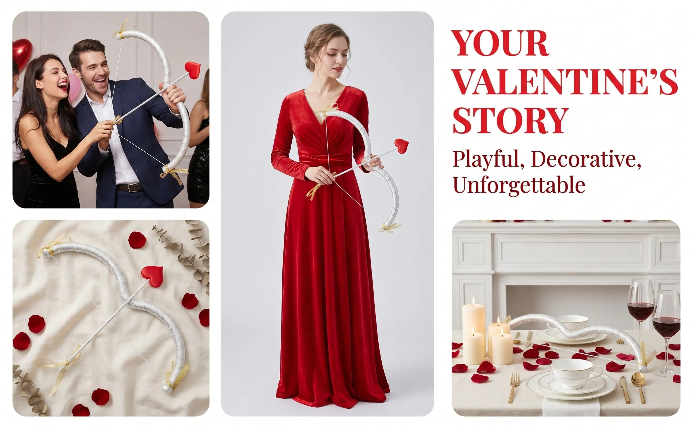 1 juego de accesorios para disfraz de Cupido: arco y flechas. Un conjunto encantador con un tema romántico, ideal para el Día de San Valentín, sesiones de fotos, fiestas y decoración.