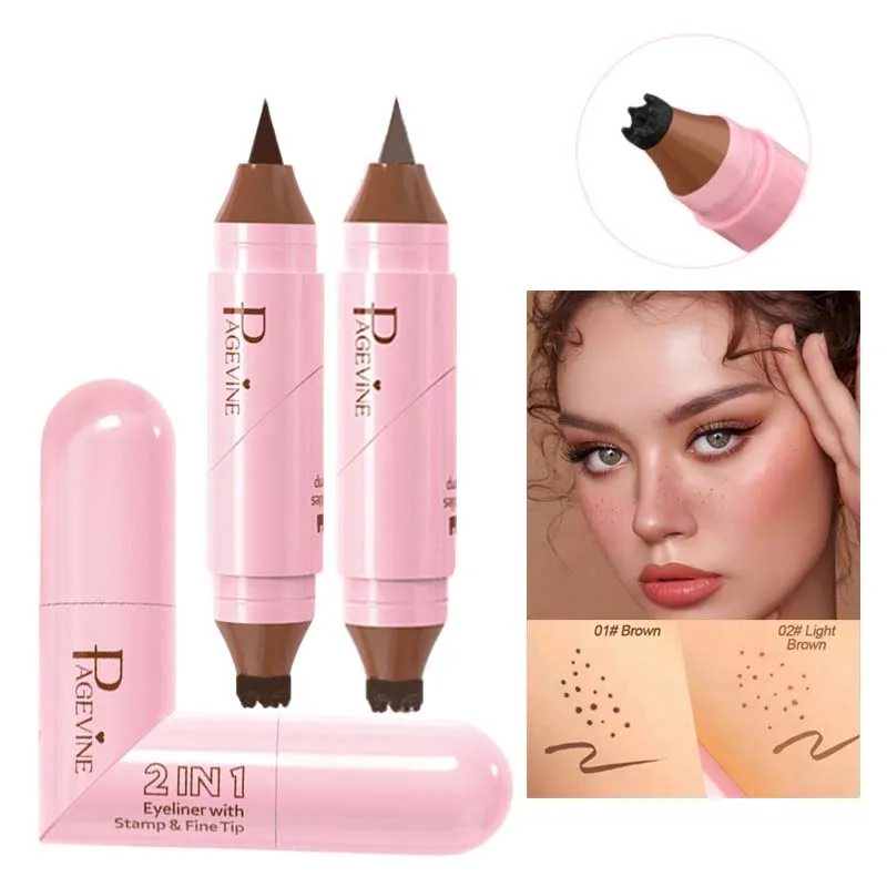 Rotating Freckle Stamp Eyeliner Pen Natural Waterproof Quick-Drying Rich Color Light Brown Tint 2-IN-1 Freckle And Eyeliner Pen