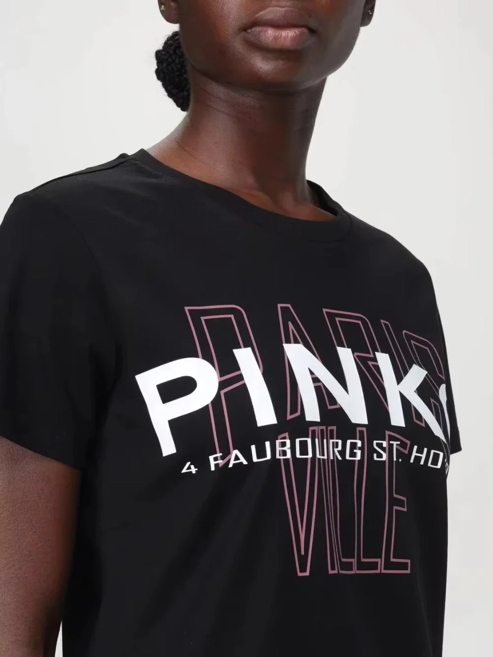 

2025 new summer luxury brand Pinko T-shirt features a pattern and text print a short-sleeved cotton T-shirt for both men women