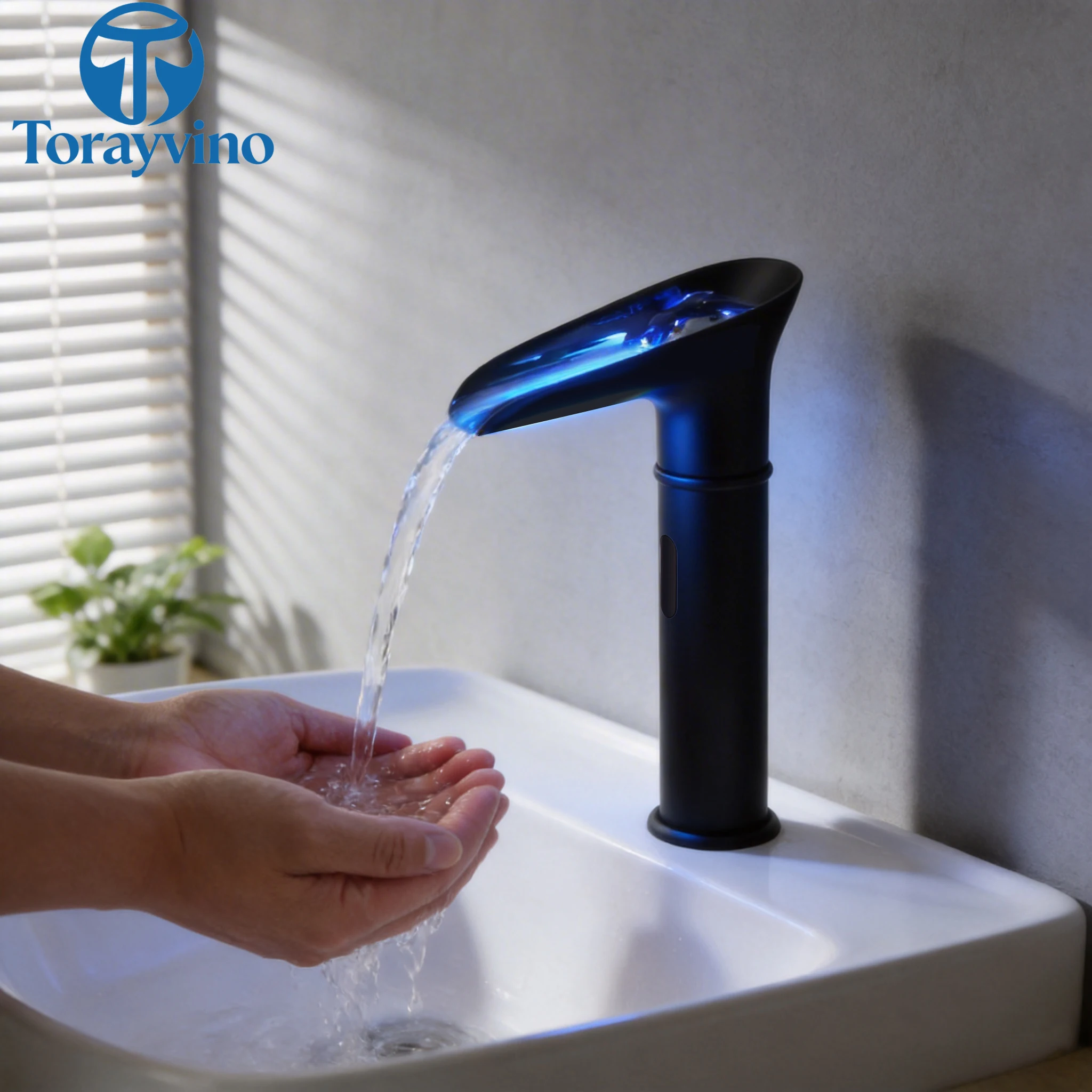 

Torayvino bathroom Waterfall sink Faucets Touchless LED Automatic Sensor Basin Hot Cold Washbasin Water Mixer Tap accessories