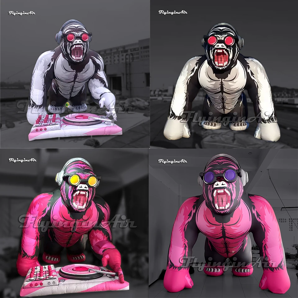 

3m/4m/5m Giant Inflatable DJ Gorilla Air Blow Up Cartoon Animal Mascot With Turntable For Carnival Stage Decoration