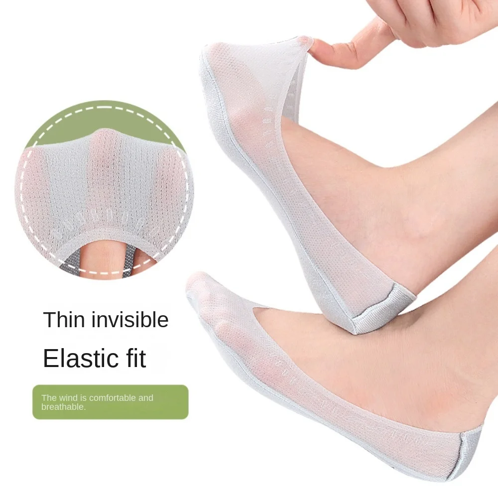

Cotton Bottom Thin Boat Socks Women Silicone Anti Slip Solid Color Non-slip Two Toe Socks Thin Clog Hosiery