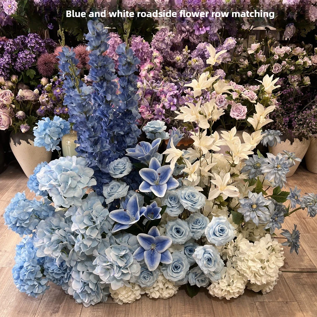 Composizione floreale del percorso nuziale bianco e verde, produttore di prodotti finiti, fiori finti rosa di ortensia a coda di rondine all'ingrosso