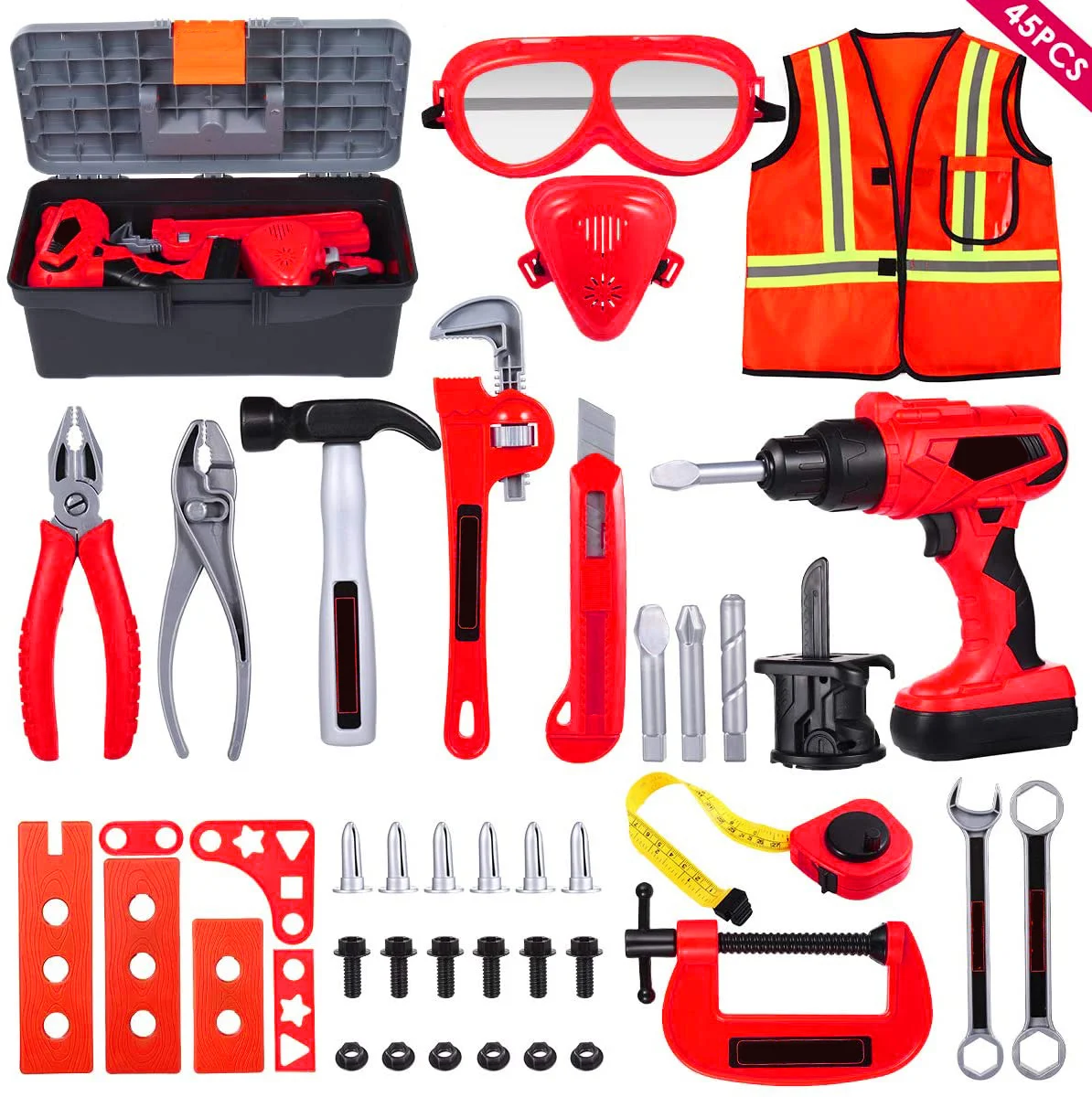 45 pçs crianças conjunto de ferramentas educacional fingir jogar kit role play para meninos mão olho coordenação desenvolvimento organização