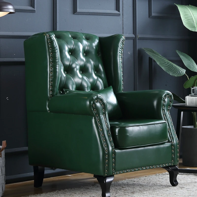 YZ  American Style Wingback Chair Living Room Single-Seat Sofa  Simple European Leather  High Back