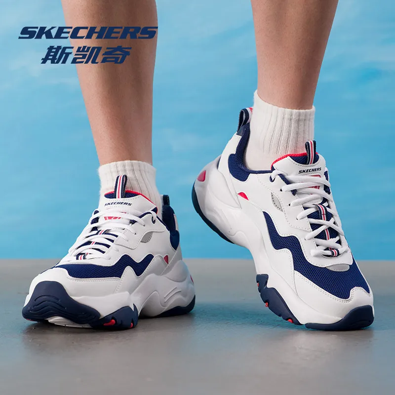 Skechers Authentic 237152-WNVR Mens Panda Sneakers D LITES 3.0 White Navy Red Thick Sole Fashion Casual Dad Shoes