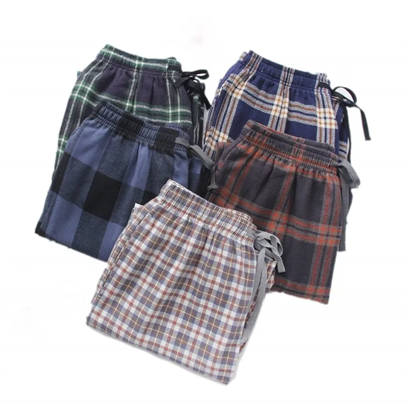 2024 Spring Autumn Men 100% Cotton Sleep Bottoms Male Plus Size Night Trousers Men Casual Loosen Plaid Home Pajama Pants