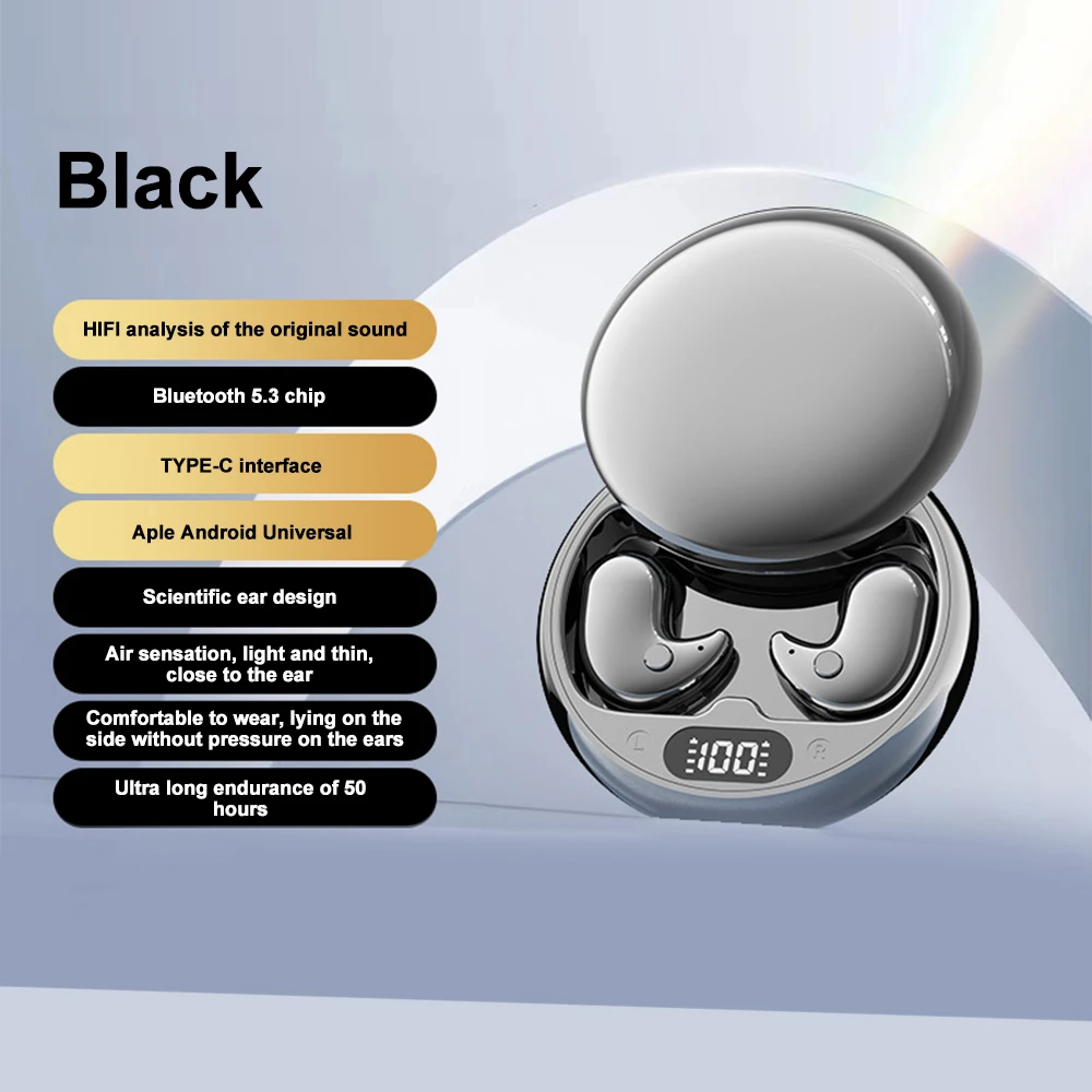 Mini Diepe slaap Oordopjes Bluetooth 5.3 Waterdichte oortelefoon Ruisonderdrukking Verborgen sportheadset Onzichtbare slaaphoofdtelefoon