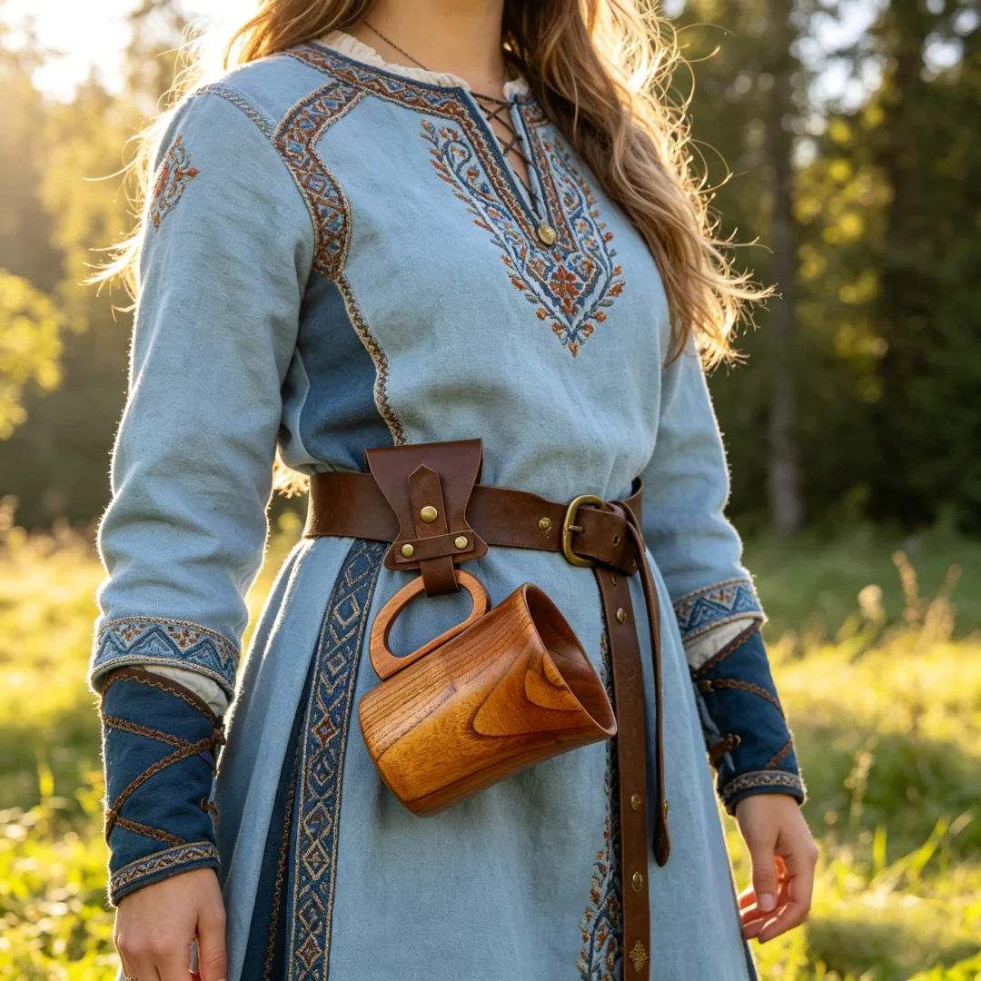 Mittelalterlicher Wikinger-Gürtel aus PU-Leder, Einfacher Retro-Wandergürtel mit Becherhalter, Mittelalterliches Wikinger-Kostüm Zubehör – Detail 4