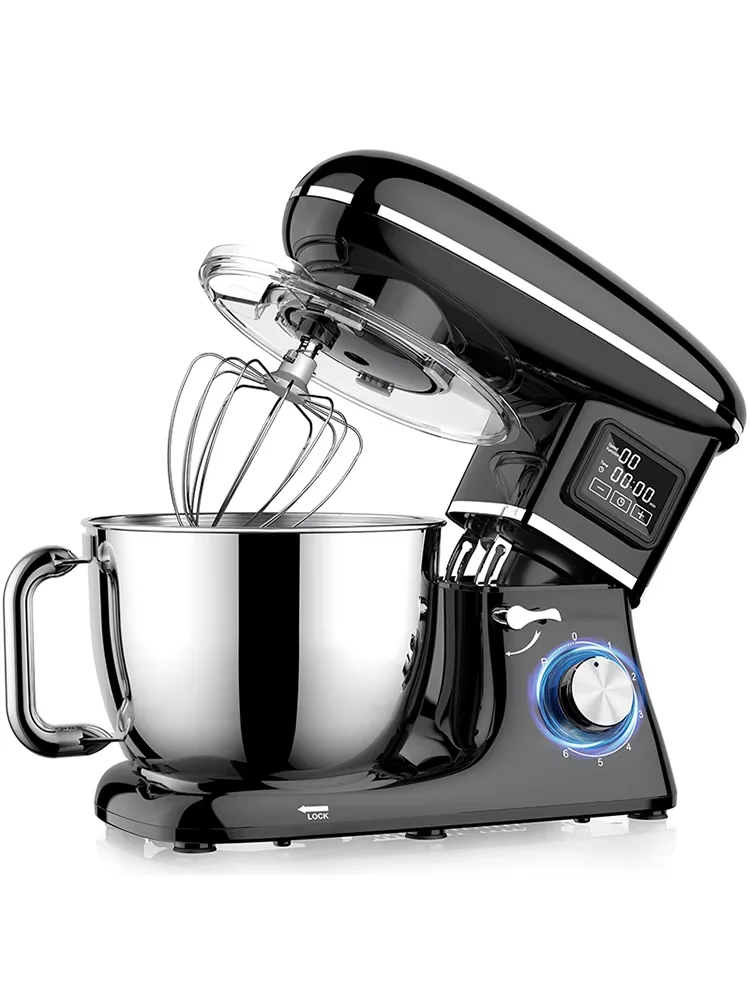 6,5L Standmixer, 1900W Leistungsstarker Küchenmixer mit LED-Digitalanzeige, 6-Gang Elektrischer Kippkopf-Teigkneter, Multifunktionaler Teigkneter mit Knethaken, Schneebesen, Rührbesen und 304
