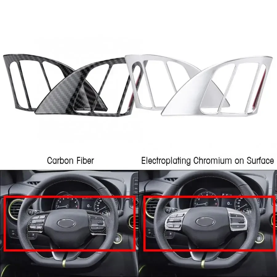 2pcs Car Steering Wheel Cover Frame Trim Insert Sticker for Hyundai Encino Kauai Kona 2017 2018 2019 2020 SUV Car Accessories