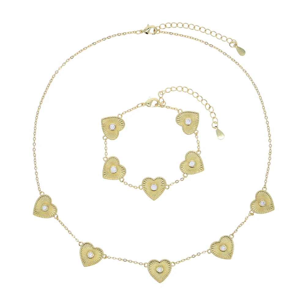 2025 neue Gold Farbe Herz Pflastern Mini Weiß Zirkonia Herz Halsketten Armband 18 karat Gold Edlen Schmuck Set für Liebhaber Geschenk