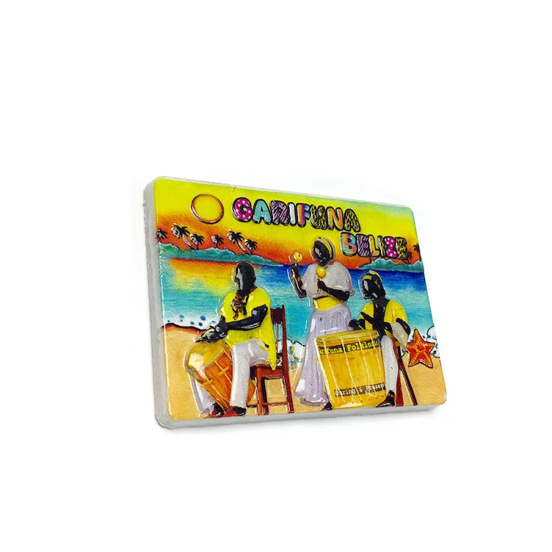 Caribbean Belize Fridge Magnet Featuring Garifuna Drummers Beach And Palm Trees Design Cute Home Decor for Room Decoration