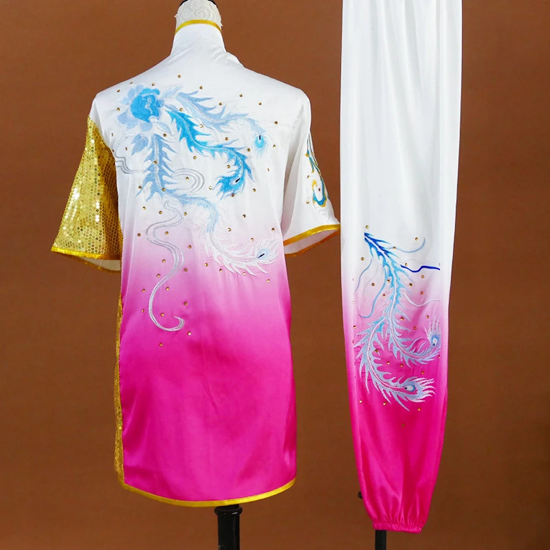 New Wushu Uniform Competition Performance Suit Routine Changquan Professional Costume Embroidered Phoenix Men Women Kids Custom
