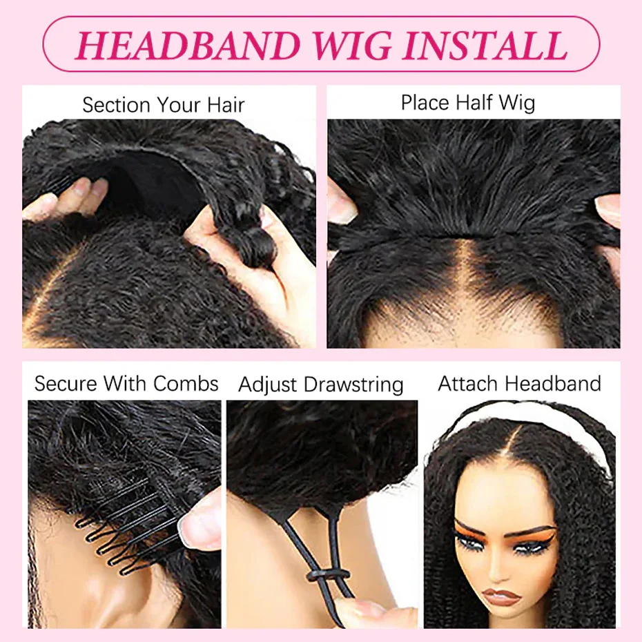 Kinky Curly Halbperücke aus Echthaar, 300er Dichte, 3-in-1 nahtlose Flip-Over-Halbperücke aus Echthaar, kleberlos, sofort tragbar, anfängerfreundlich – Detail 12