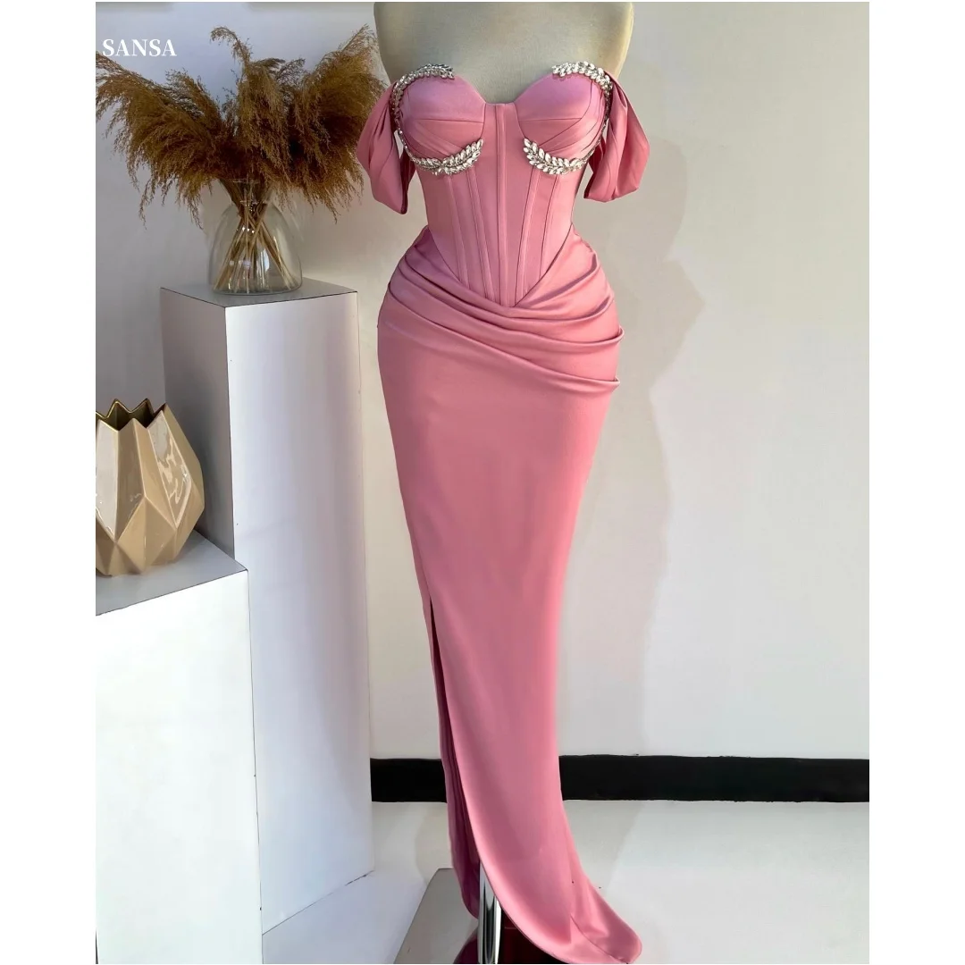 

Sansa Customized Pink Glitter One Shoulder Prom Dresses Sheath Dress فساتين للمناسبات الخاصة A-line Satin vestidos de festa 2025