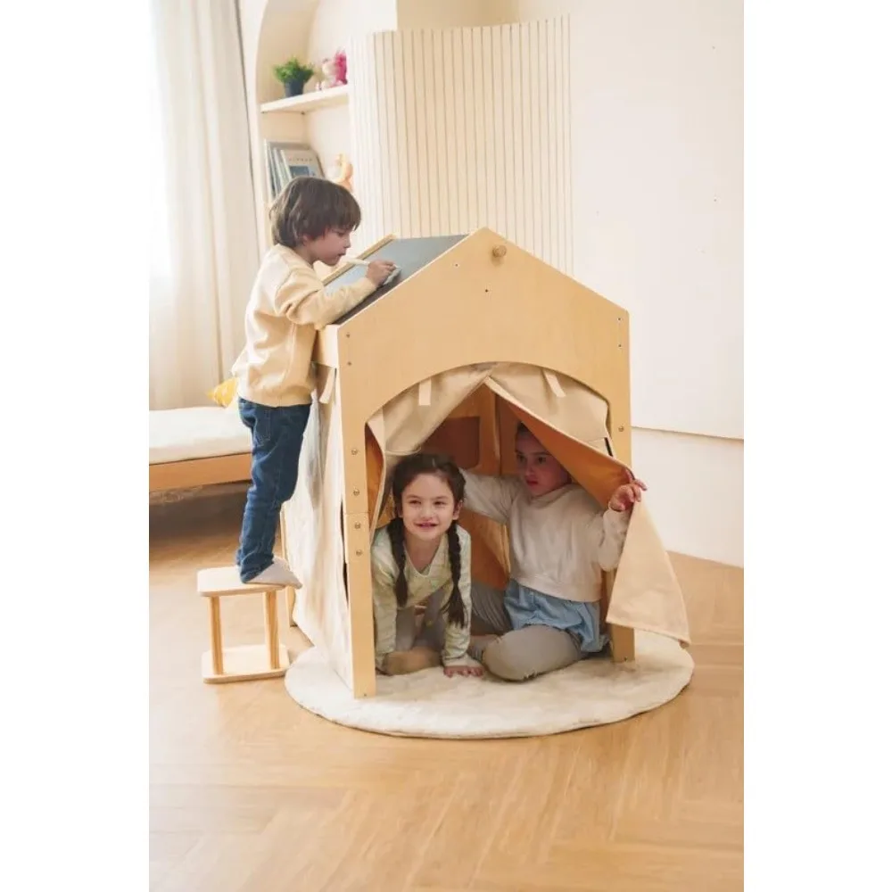 

3-in-1 Adjustable Learning Kids Tent with Desk and Stool - Indoor Play Tent with Integrated Chalkboard and Desk