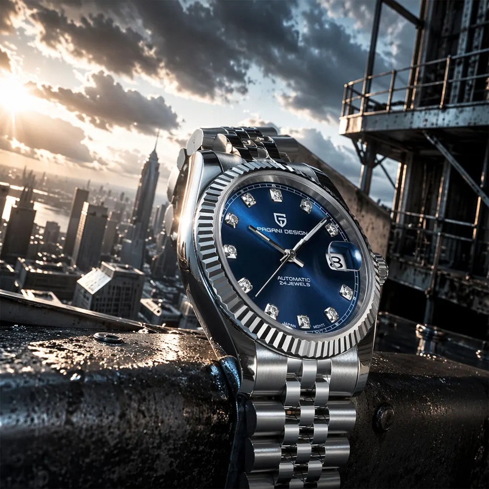 PAGANI DESIGN Classic New Men Watch Stainless Steel Mechanical Wristwatch Sapphire Glass Clock 100M Waterproof Automatic Watches