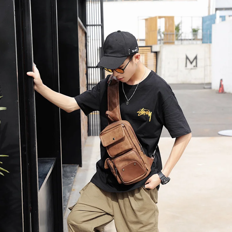 

Leather Crossbody Bags for Men Messenger Chest Bag 2025 New Fashion Casual bag Waterproof PU Single Shoulder bags Vintage Luxury