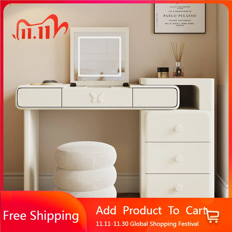 

Shelf Luxury Dressing Table Vanity Makeup Accessories Mirror Dressing Table Service System Speaker Wood Vestidores Furniture