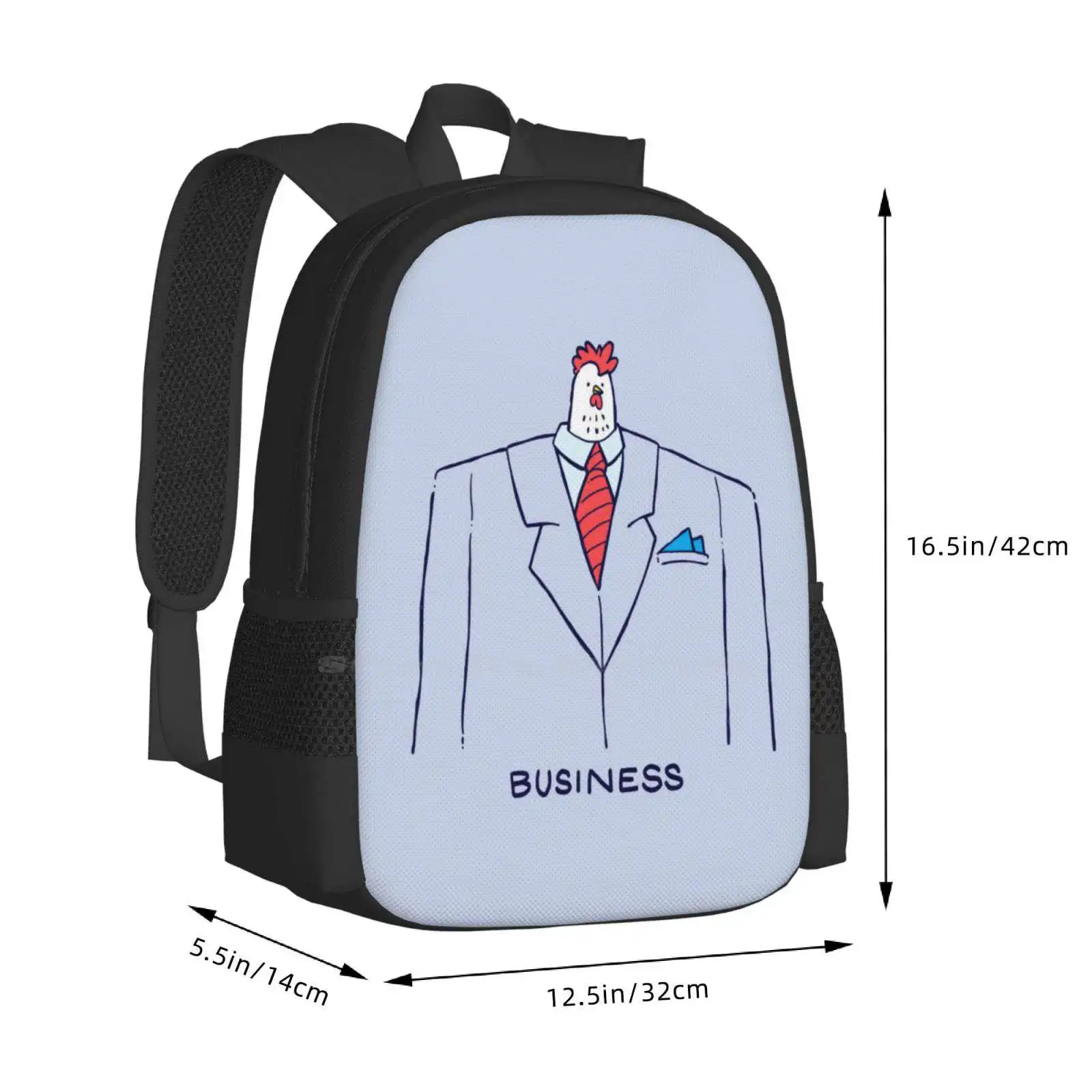 Negócio Frango Padrão Design Bag, Estudante's Mochila, Terno e Gravata Homem de Negócios, Aves de Trabalho, 9 a