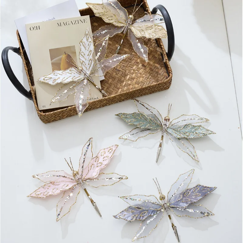 

New 2Pcs Christmas Decorations High-grade Velvet Mesh Simulation Butterfly Holiday Wedding Scene Decoration Props