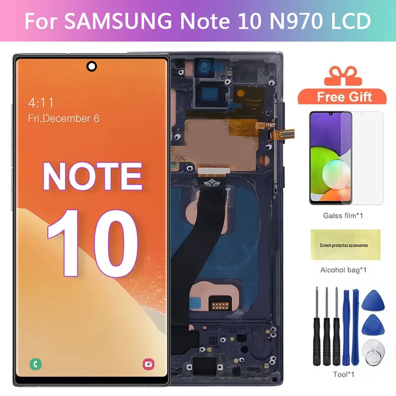 AMOLED Tested Note 10 Display Screen, for Samsung Note 10 N970 SM-N970F SM-N9700 LCD Display Touch Screen Digitizer with Frame