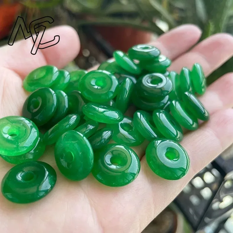 10pc Natural Green Jade 15MM Beads Safety Buckle Doughnut Pendants Emerald DIY Bracelet Earrings Jewelry Fashion Accessories view 5