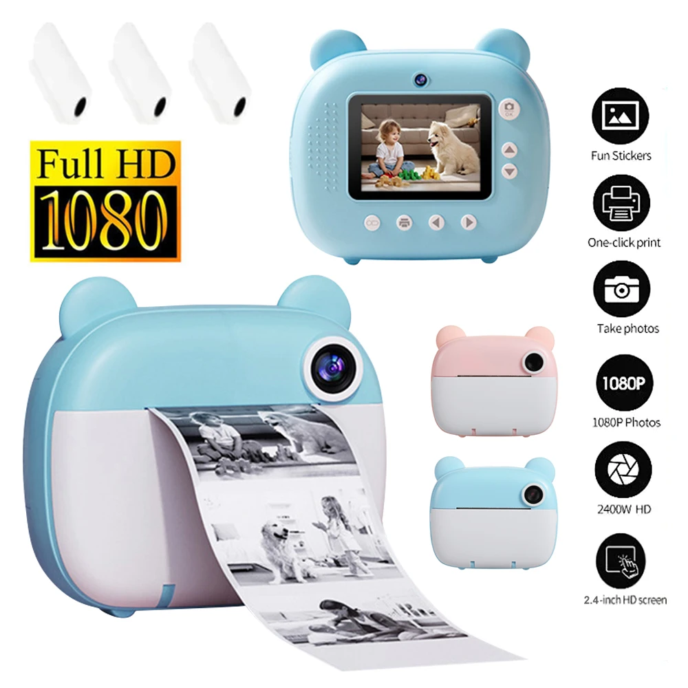 HD 1080P Children Digital Camera Instant Print For Kids Thermal Print Camera Instant Photo Printing Camera Photography Camcorder