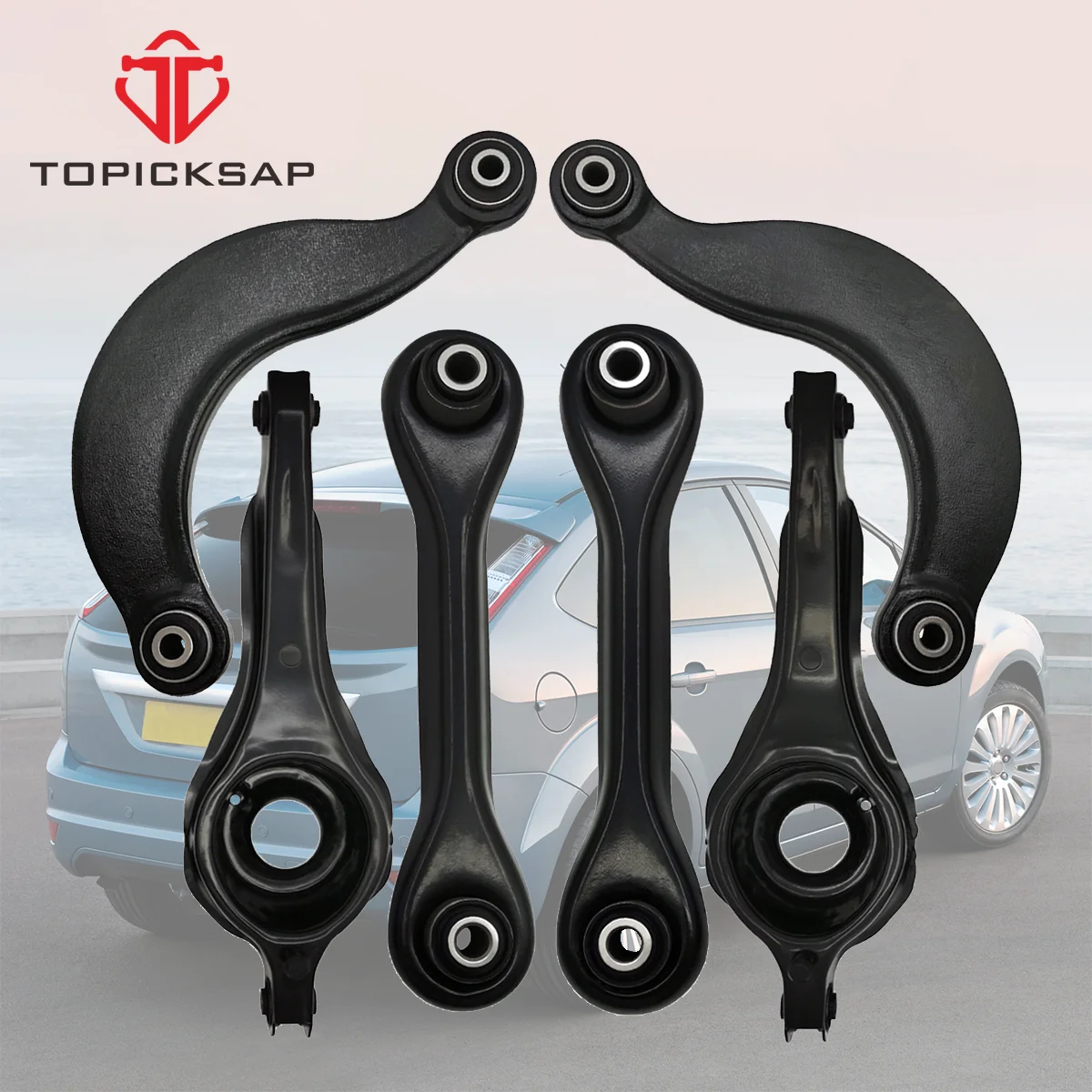 TOPICKSAP Rear Upper Lower Control Arm Set Suspension Kits 6pcs for Ford Focus 2000 2001 2002 2003 2004 2005 2006 2007 - 2011