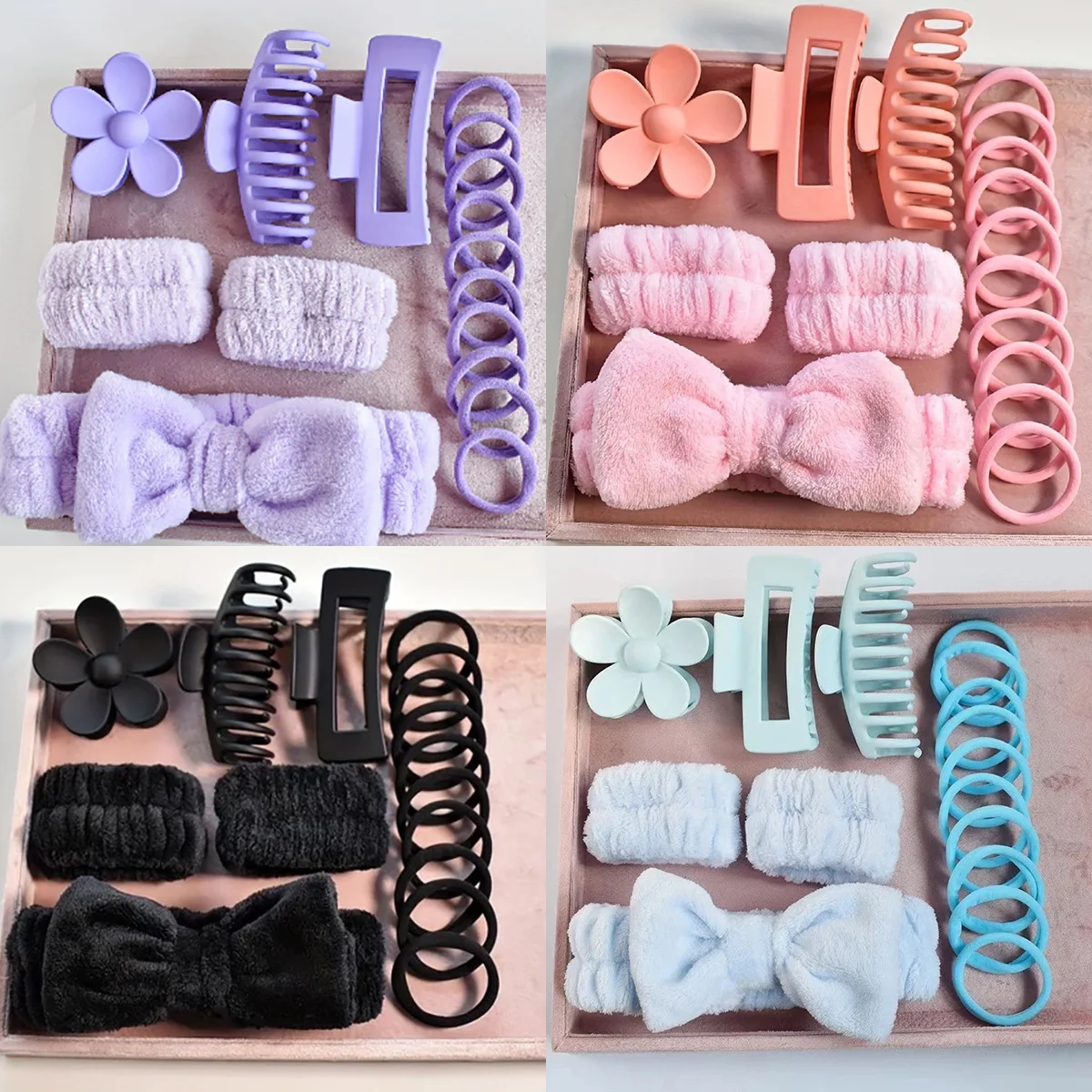16 PCS Pink Hair Clips Accessories Set for Women, Seamless Ponytail Holders makeup Variety Hair Scrunchies For Women Girls