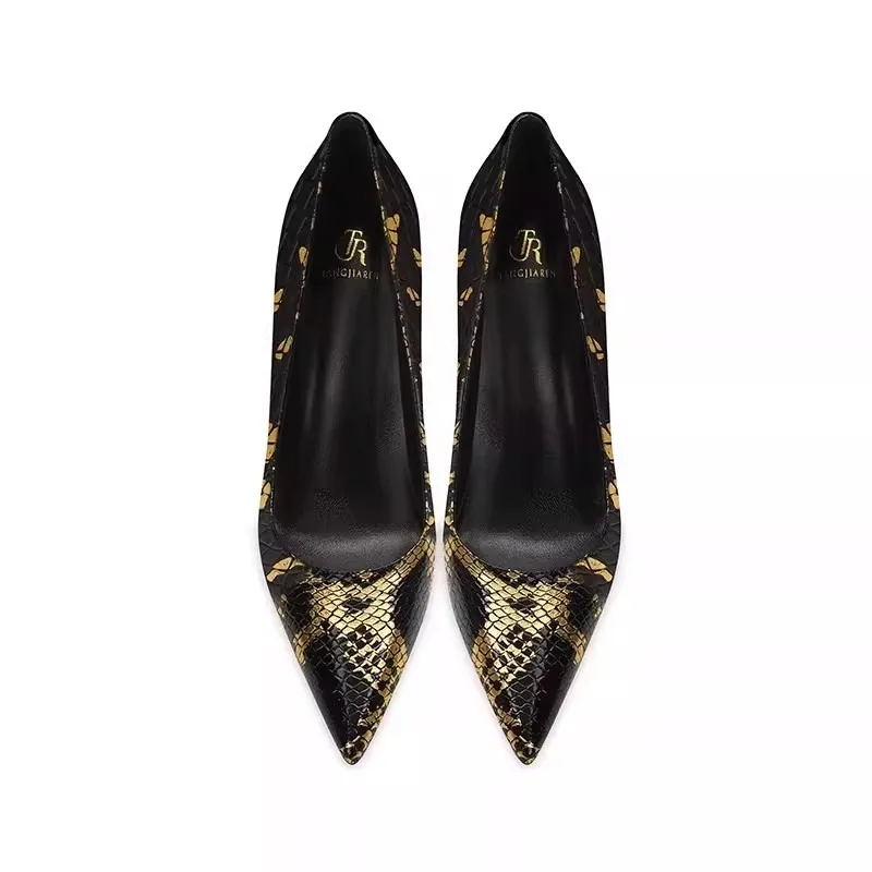2026NEW  European and American Style Women Shoes 6-10cm Snake Pattern Fashion Pointed Toe Slim Heel with Party Single Shoes