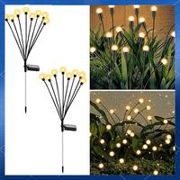 Firefly Ground Lamp Upgraded 8LED Firefly Lights Solar Outdoor Waterproof, Swaying Lights Decoration, Warm White 2PCS