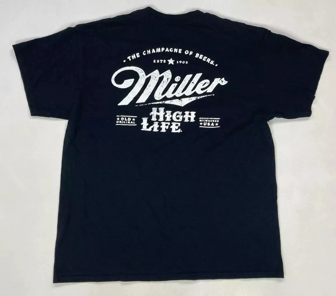 

High Life Beer Graphic T-shirt Men Large Black Vintage Mens Short Sleeve Cotton Personalized European American Y2k Cotton