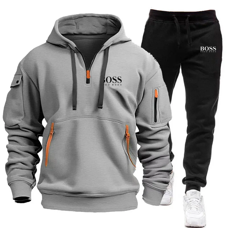 2024 Shoulder Drop Hooded Sweatshirt + Trousers two-piece Men\'s and Women\'s Plus Size Loose Pullover Fashion Tracksuit Clothing