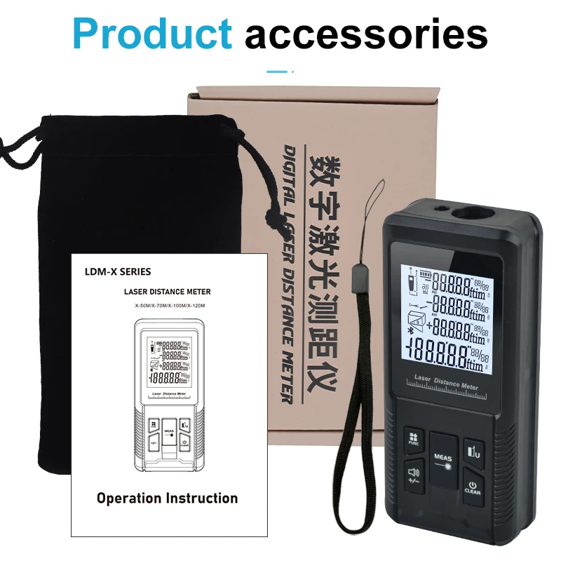 X-120 120M Laser Meter Entfernung mit Winkel Funktion Digital Laser Entfernung Meter Entfernungsmesser Hand-entfernung 50m Meter