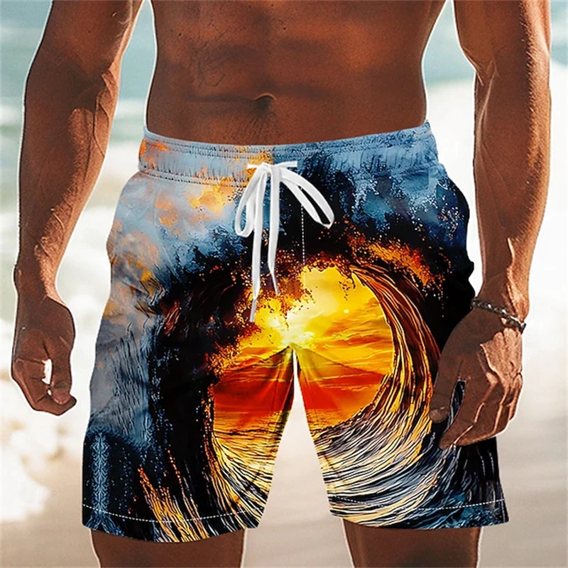 

Men's Beach Shorts Optical Illusion Ocean Printed Swim Trunks 2025 New Board Shorts Streetwear Hawaiian Vacation Men Clothing
