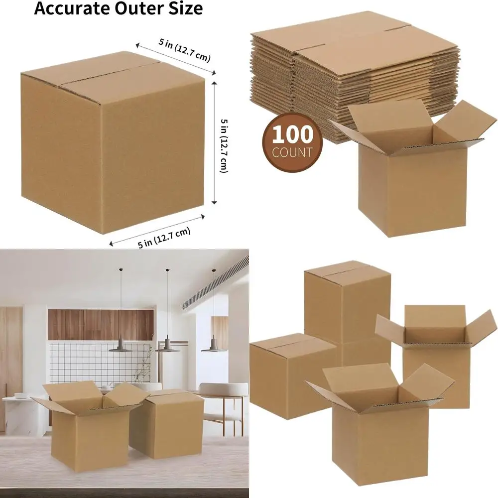 100 Pack 5x5x5 Inch Small Cardboard Shipping Boxes, Corrugated for Mailing and Packing, Brown