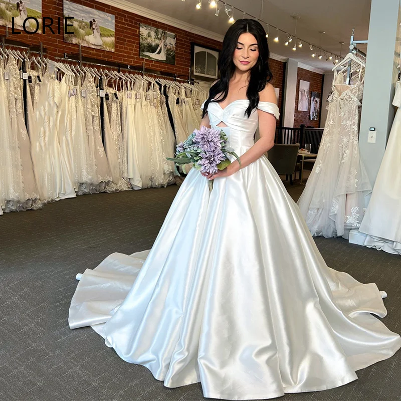 

LORIE A-Line Ivory Wedding Dresses Off Shoulder Sweetheart hollow Bride Prom Gown Floor-Length Draped Bridal Gown Customized