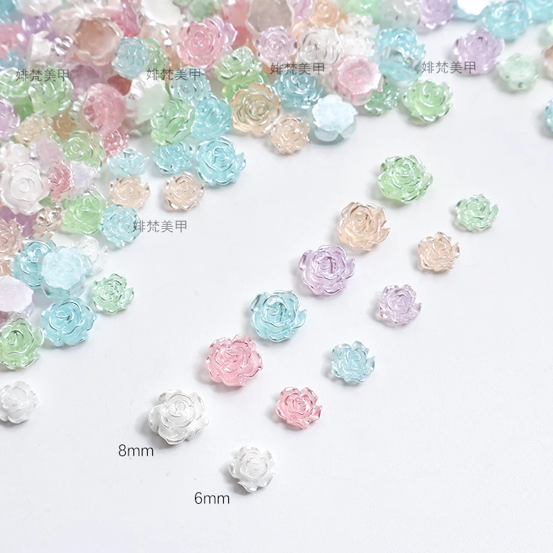 Aurora Resin Camellia Flatback Nail Art Rhinestone 6/8MM Mixed Size Apply To DIY Manicure Accessories 3D