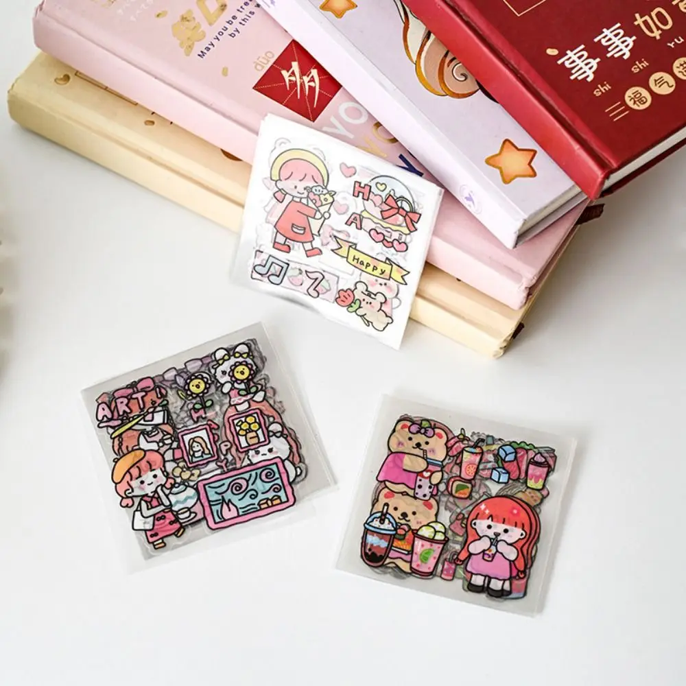 10Pcs/Pack Clear Waterproof Cartoon PVC Stickers Cute Cartoon Patterns Kids Notebook Decor Scrapbook Phone Water Bottle Sticker