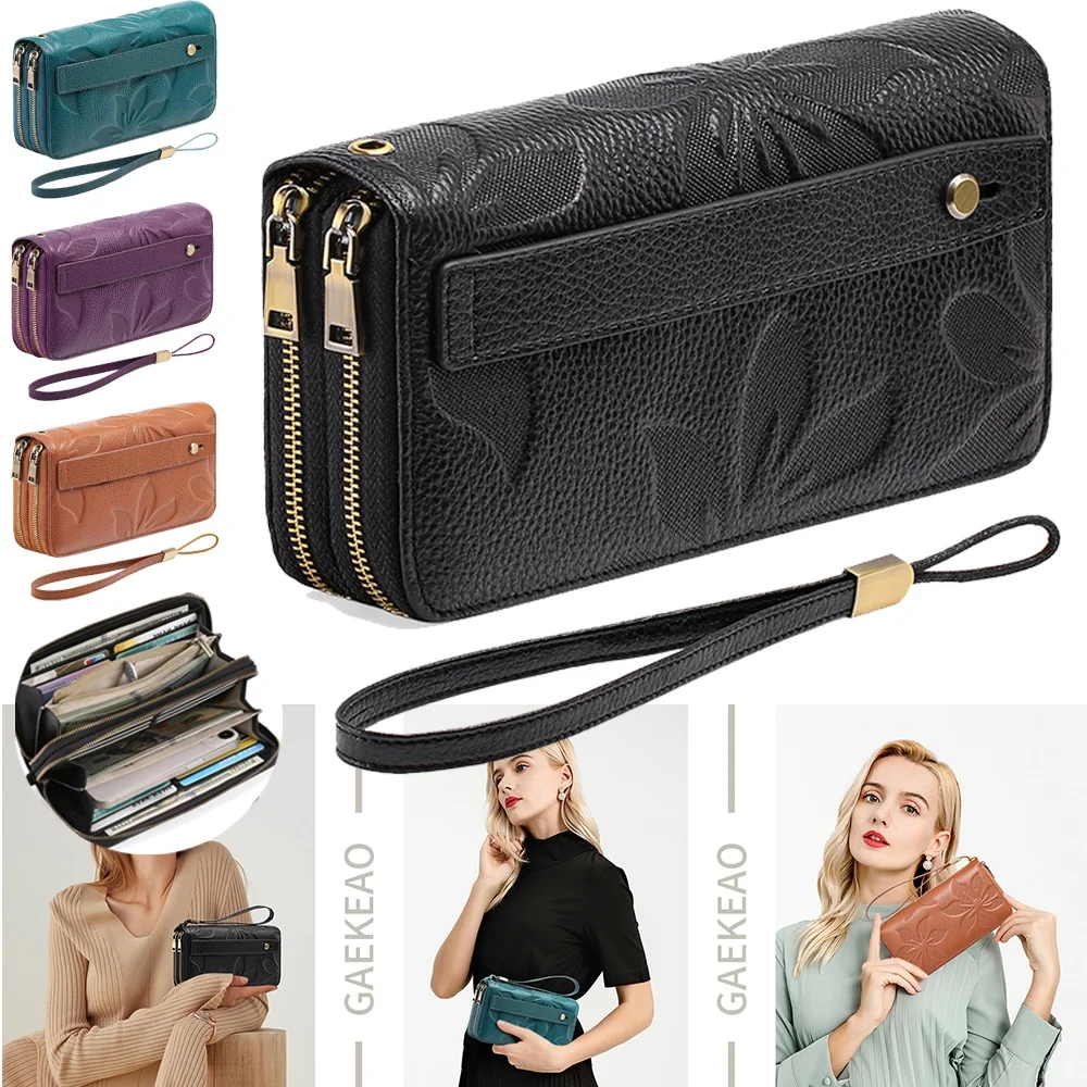 

Women's Large Capacity Long Bifold Wallet with Wrist Strap - Holds Phone! Double Zipper, 24 Card Slots, 4 Receipt Pockets, 4 Bill Compartments, RFID Blocking, Floral Clutch Purse (New Arrival)
