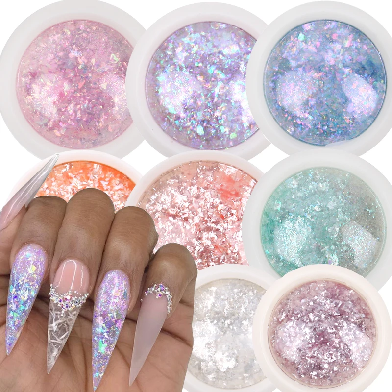 Nail Powder Sequins Holographic Glitter Color Nail Acrylic Powder Chrome Powder Mermaid Aurora Sequins Mirror Nail Decorations